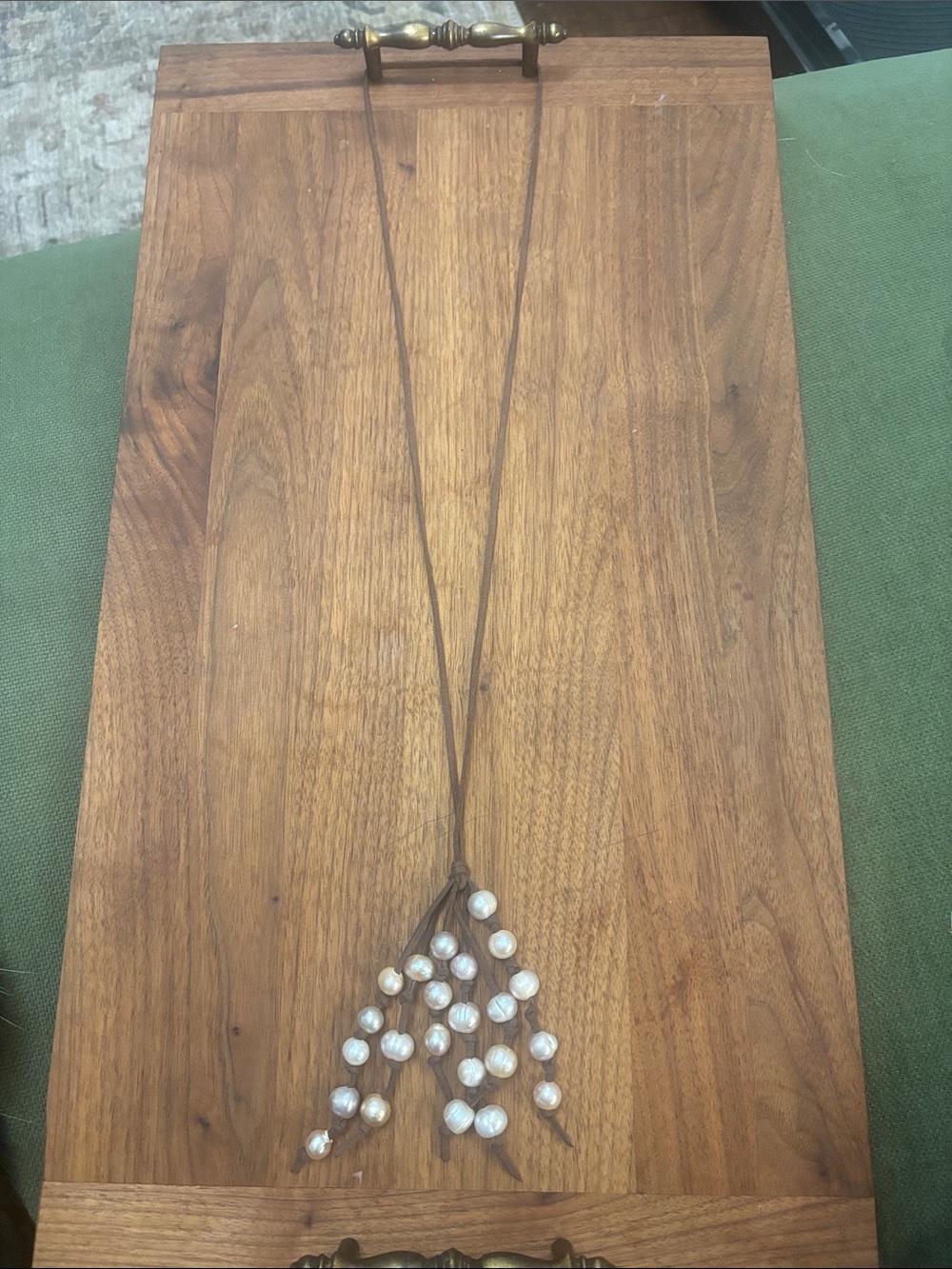 Women’s Pearl Cluster Leather Lariat Necklace - Brown